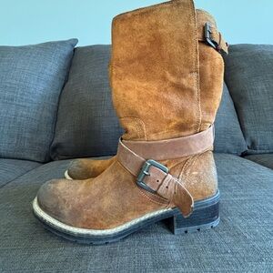 Brown Suede Buckle Boots